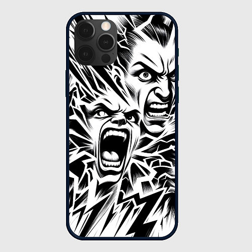 Чехол iPhone 12 Pro Свирепые лица и молнии - нейроарт / 3D-Черный – фото 1