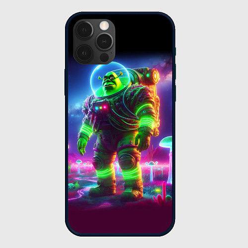 Чехол iPhone 12 Pro Космонавт Шрук в неоновом скафандре на загадочной / 3D-Черный – фото 1