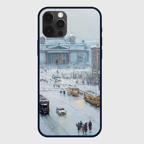 Чехол iPhone 12 Pro Новогодняя улица Питера / 3D-Черный – фото 1