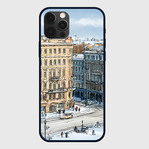Чехол iPhone 12 Pro Зимняя улица Питера / 3D-Черный – фото 1