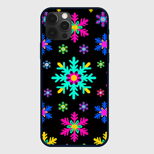 Чехол iPhone 12 Pro Снежинки ретро / 3D-Черный – фото 1