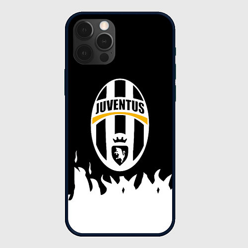 Чехол iPhone 12 Pro Ювентус белый огонь текстура / 3D-Черный – фото 1