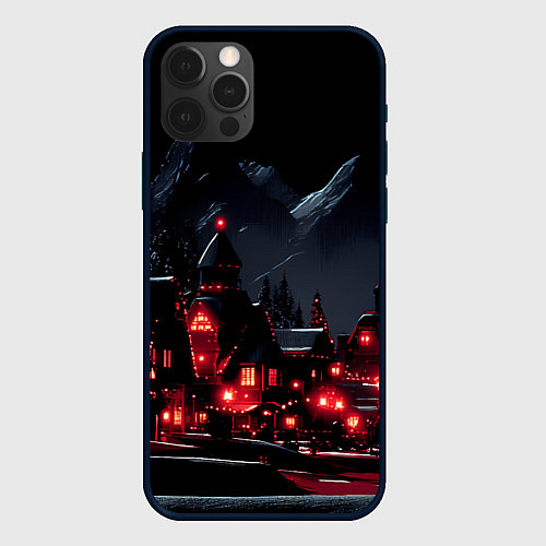 Чехол iPhone 12 Pro Новогодняя ночь и красные гирлянды / 3D-Черный – фото 1
