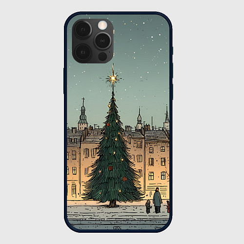 Чехол iPhone 12 Pro Новогодняя елка во дворе / 3D-Черный – фото 1