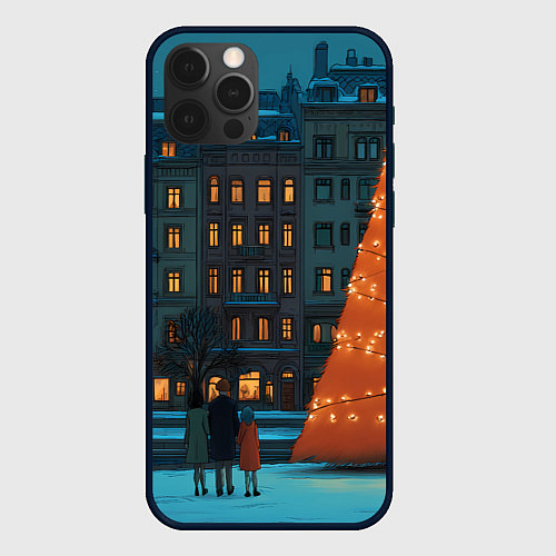 Чехол iPhone 12 Pro Городская светящаяся елка / 3D-Черный – фото 1