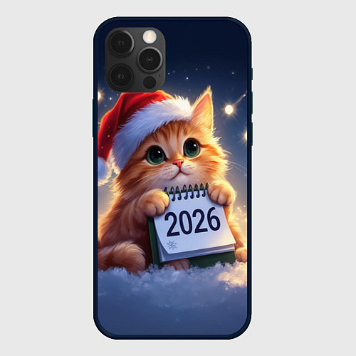 Чехол iPhone 12 Pro Кот который ждет новый год / 3D-Черный – фото 1