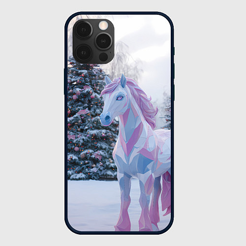 Чехол iPhone 12 Pro Геометрическая новогодняя лошадка / 3D-Черный – фото 1