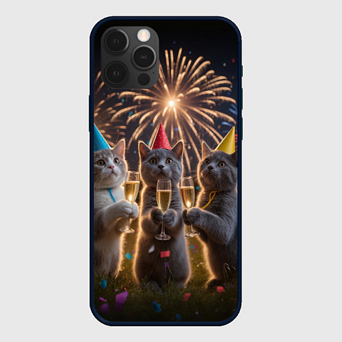 Чехол iPhone 12 Pro Праздничные коты / 3D-Черный – фото 1