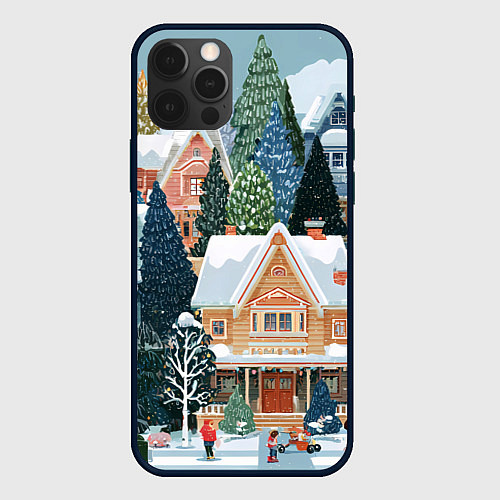 Чехол iPhone 12 Pro Новогодний елочный двор / 3D-Черный – фото 1