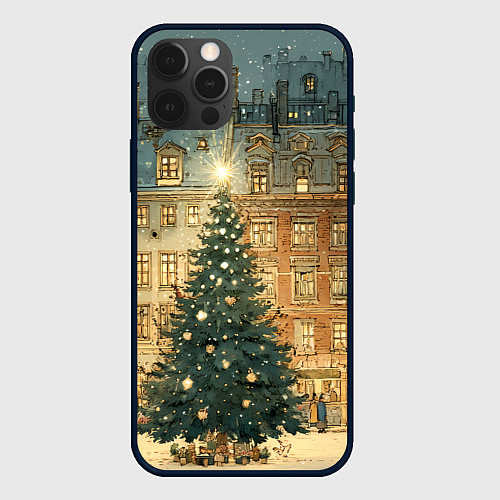 Чехол iPhone 12 Pro Новогодний старый город / 3D-Черный – фото 1