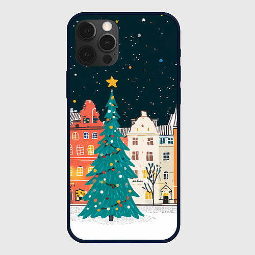 Чехол iPhone 12 Pro Новогодняя ночь в городе / 3D-Черный – фото 1