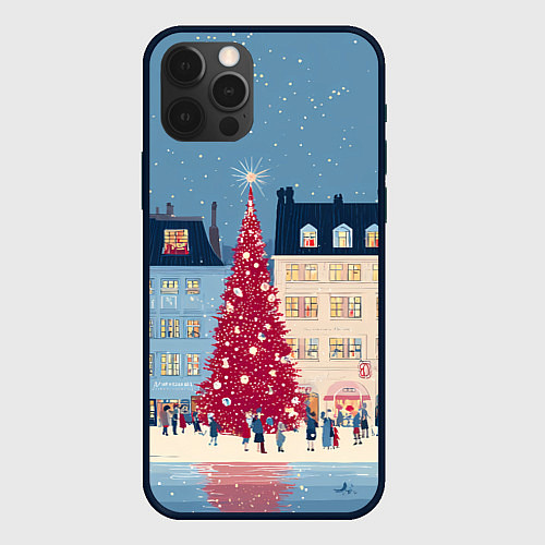 Чехол iPhone 12 Pro Новогоднее гуляние у красной елки / 3D-Черный – фото 1
