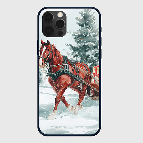 Чехол iPhone 12 Pro Новогодняя лошадка 2026 / 3D-Черный – фото 1