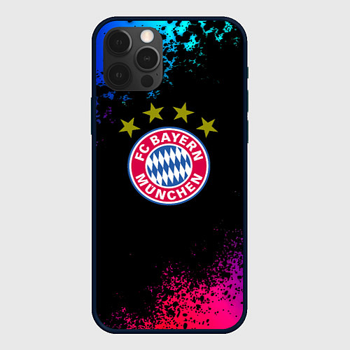 Чехол iPhone 12 Pro Бавария Мюнхен краски неон градиент / 3D-Черный – фото 1