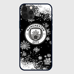 Чехол для iPhone 12 Pro Манчестер сити снежинки новый год, цвет: 3D-черный