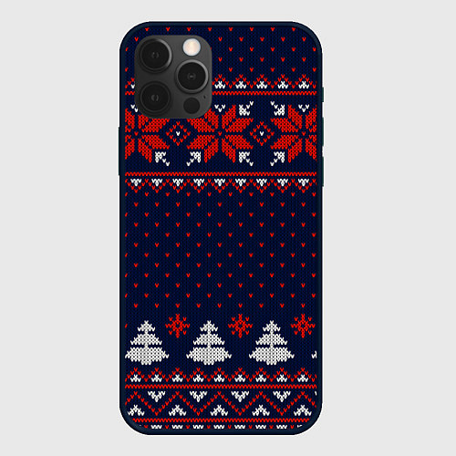 Чехол iPhone 12 Pro Новогодний вязаный узор / 3D-Черный – фото 1