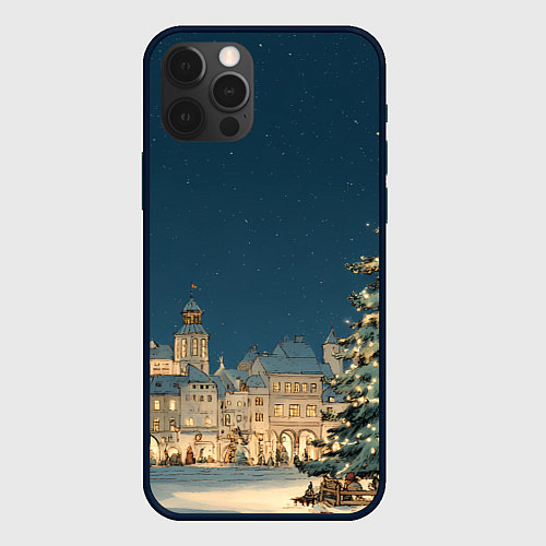 Чехол iPhone 12 Pro Новогодняя атмосфера в городе / 3D-Черный – фото 1