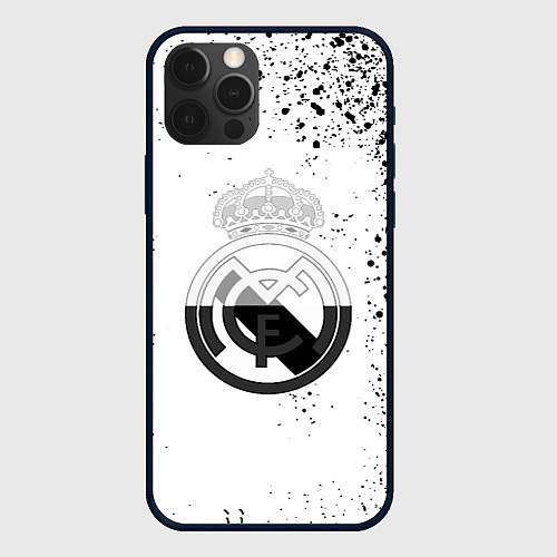 Чехол iPhone 12 Pro Реал Мадрид черно белые краски / 3D-Черный – фото 1