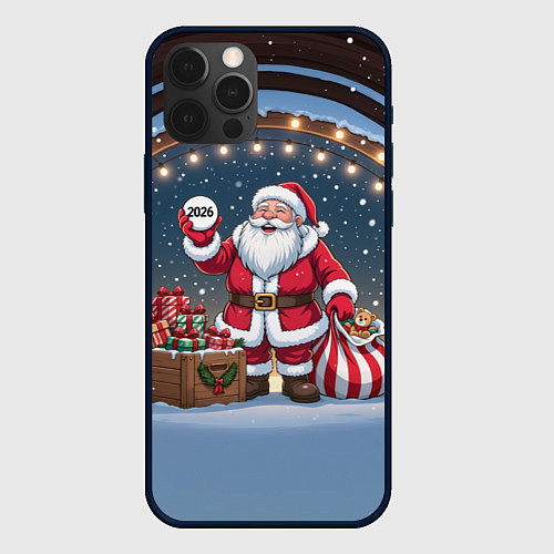 Чехол iPhone 12 Pro Санта с мешком подарков / 3D-Черный – фото 1