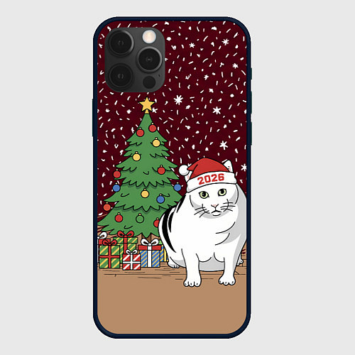 Чехол iPhone 12 Pro Кот Бендер и ёлка / 3D-Черный – фото 1