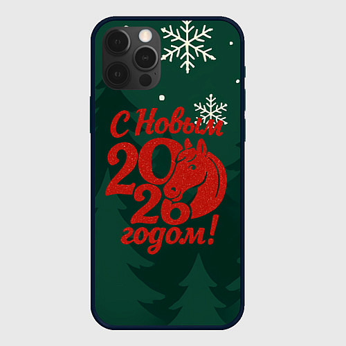 Чехол iPhone 12 Pro С новым 2026 годом - красная надпись / 3D-Черный – фото 1