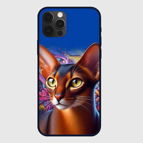 Чехол iPhone 12 Pro Абиссинка на фоне стены с граффити / 3D-Черный – фото 1