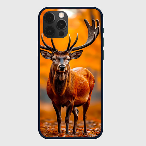 Чехол iPhone 12 Pro Осенний лес с оленем / 3D-Черный – фото 1