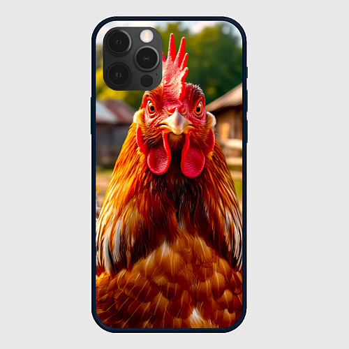 Чехол iPhone 12 Pro Злой взгляд петуха / 3D-Черный – фото 1