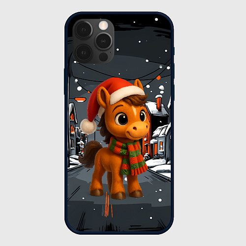 Чехол iPhone 12 Pro Новогодняя лошадка 2026 год / 3D-Черный – фото 1