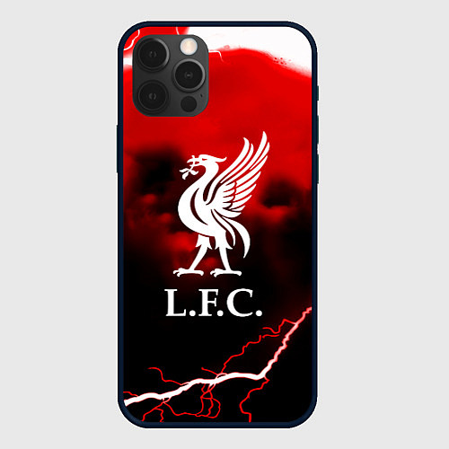 Чехол iPhone 12 Pro Ливерпуль шторм молнии красный / 3D-Черный – фото 1