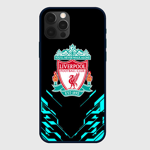 Чехол iPhone 12 Pro Ливерпуль неон геометрия / 3D-Черный – фото 1