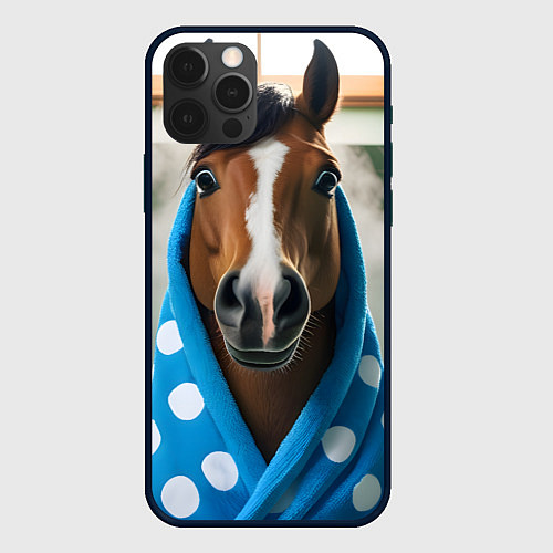 Чехол iPhone 12 Pro Лошадь в ванной / 3D-Черный – фото 1