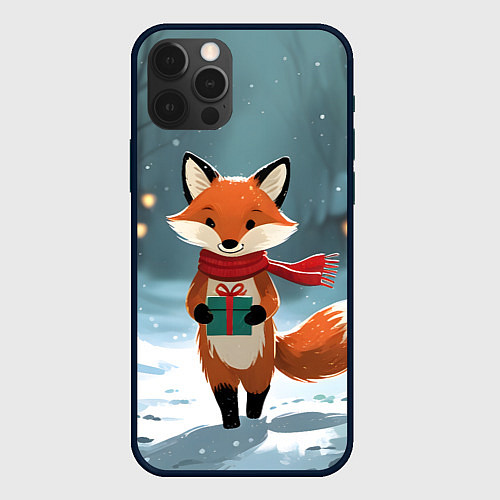Чехол iPhone 12 Pro Лисичка с подарком зимой / 3D-Черный – фото 1