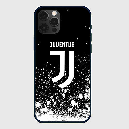 Чехол iPhone 12 Pro Ювентус всплеск белых красок / 3D-Черный – фото 1