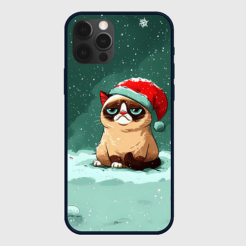 Чехол iPhone 12 Pro Мем Новогодний котик / 3D-Черный – фото 1