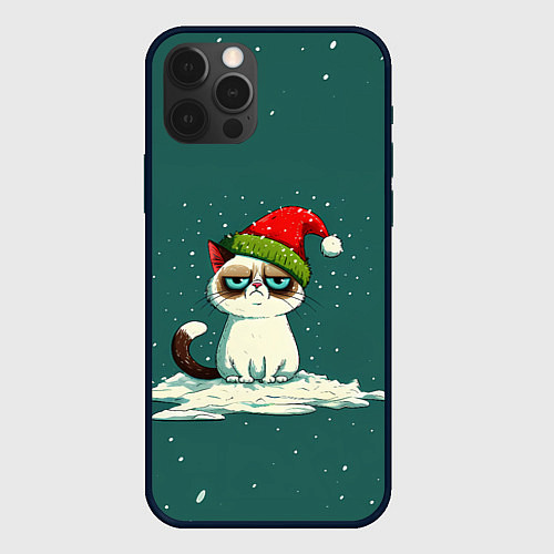 Чехол iPhone 12 Pro Милый мем Новогодний котенок / 3D-Черный – фото 1