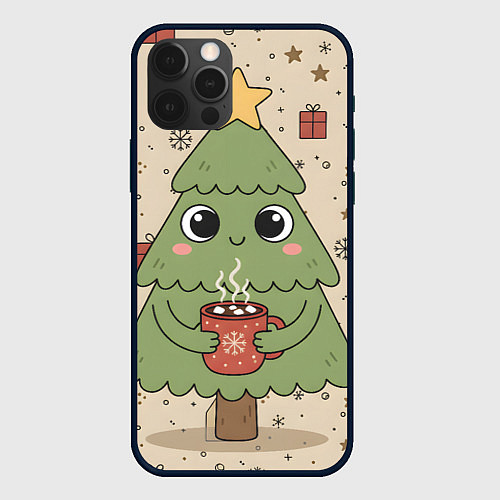 Чехол iPhone 12 Pro Новогодняя елочка с горячим шоколадом / 3D-Черный – фото 1