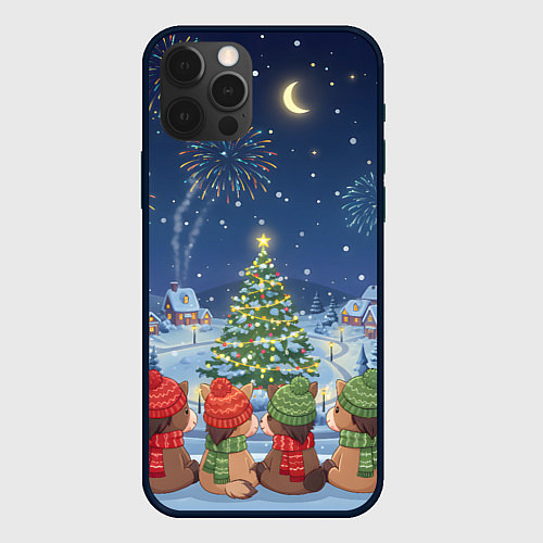 Чехол iPhone 12 Pro Лошадки в новогоднюю ночь / 3D-Черный – фото 1