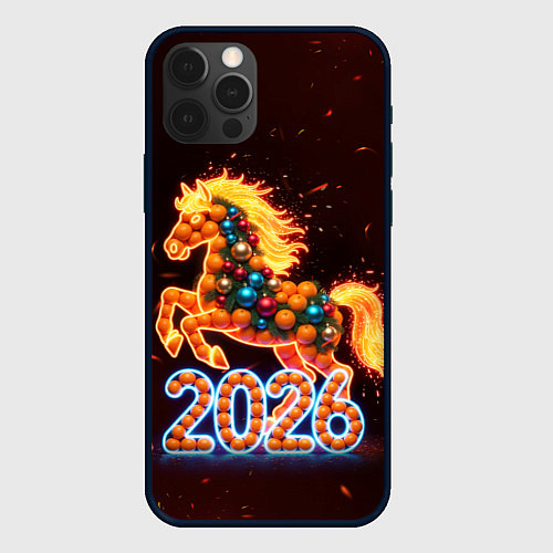 Чехол iPhone 12 Pro Праздничная лошадь / 3D-Черный – фото 1