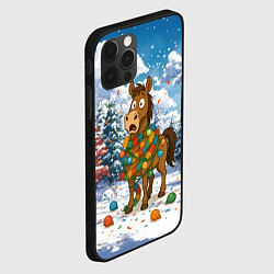 Чехол для iPhone 12 Pro Новогодняя лошадь в гирлянде, цвет: 3D-черный — фото 2