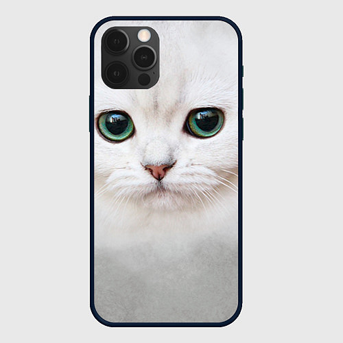 Чехол iPhone 12 Pro Белый котик / 3D-Черный – фото 1