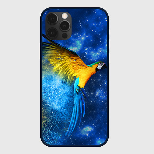 Чехол iPhone 12 Pro Космический попугай / 3D-Черный – фото 1