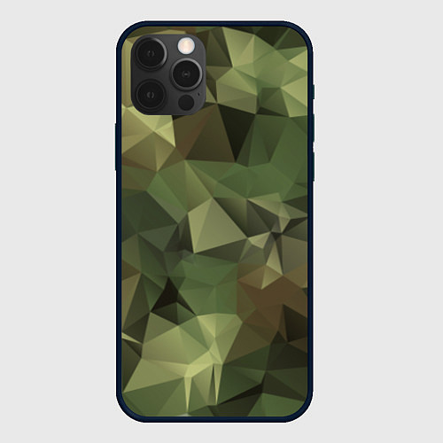 Чехол iPhone 12 Pro Полигональный камуфляж / 3D-Черный – фото 1