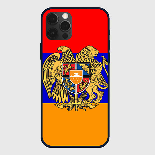 Чехол iPhone 12 Pro Герб и флаг Армении / 3D-Черный – фото 1