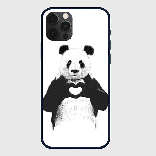 Чехол iPhone 12 Pro Panda Love / 3D-Черный – фото 1