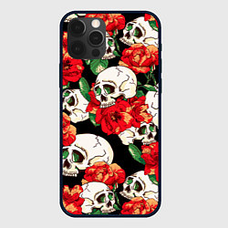 Чехол для iPhone 12 Pro Черепки и розы, цвет: 3D-черный