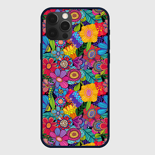 Чехол iPhone 12 Pro Яркие цветы / 3D-Черный – фото 1