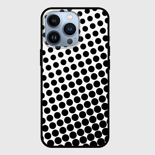 Чехол iPhone 13 Pro Белый в горошек / 3D-Черный – фото 1