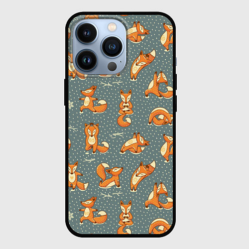 Чехол iPhone 13 Pro Foxes Yoga / 3D-Черный – фото 1