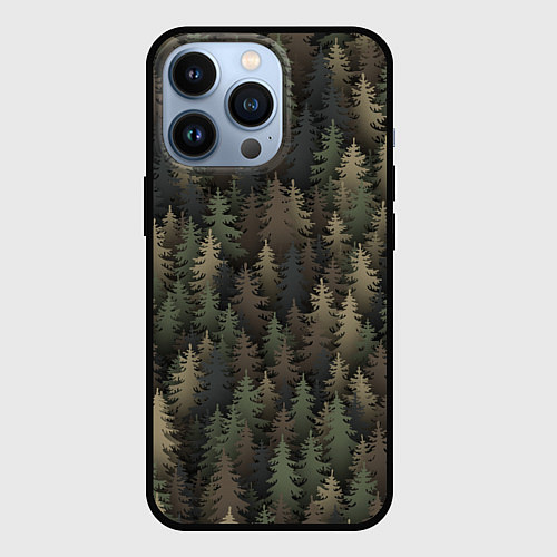 Чехол iPhone 13 Pro Лесной камуфляж / 3D-Черный – фото 1